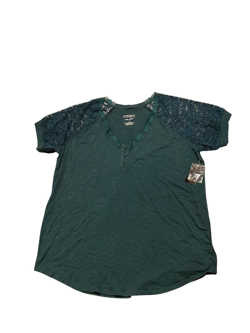 NEW Torrid 2 Slub Jersey Tshirt Green Lace Super Soft V-Neck Shirt 2X Size 18 20